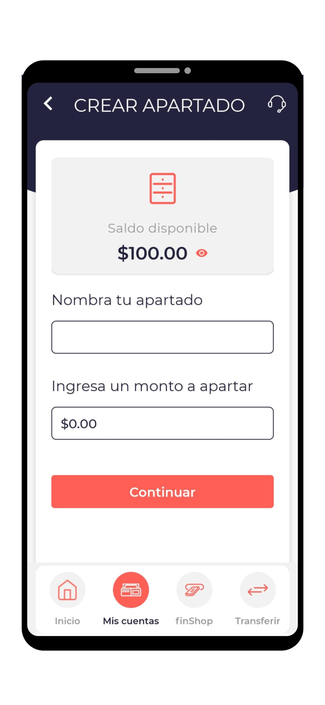Apartados con rendimientos en la app Finsus+