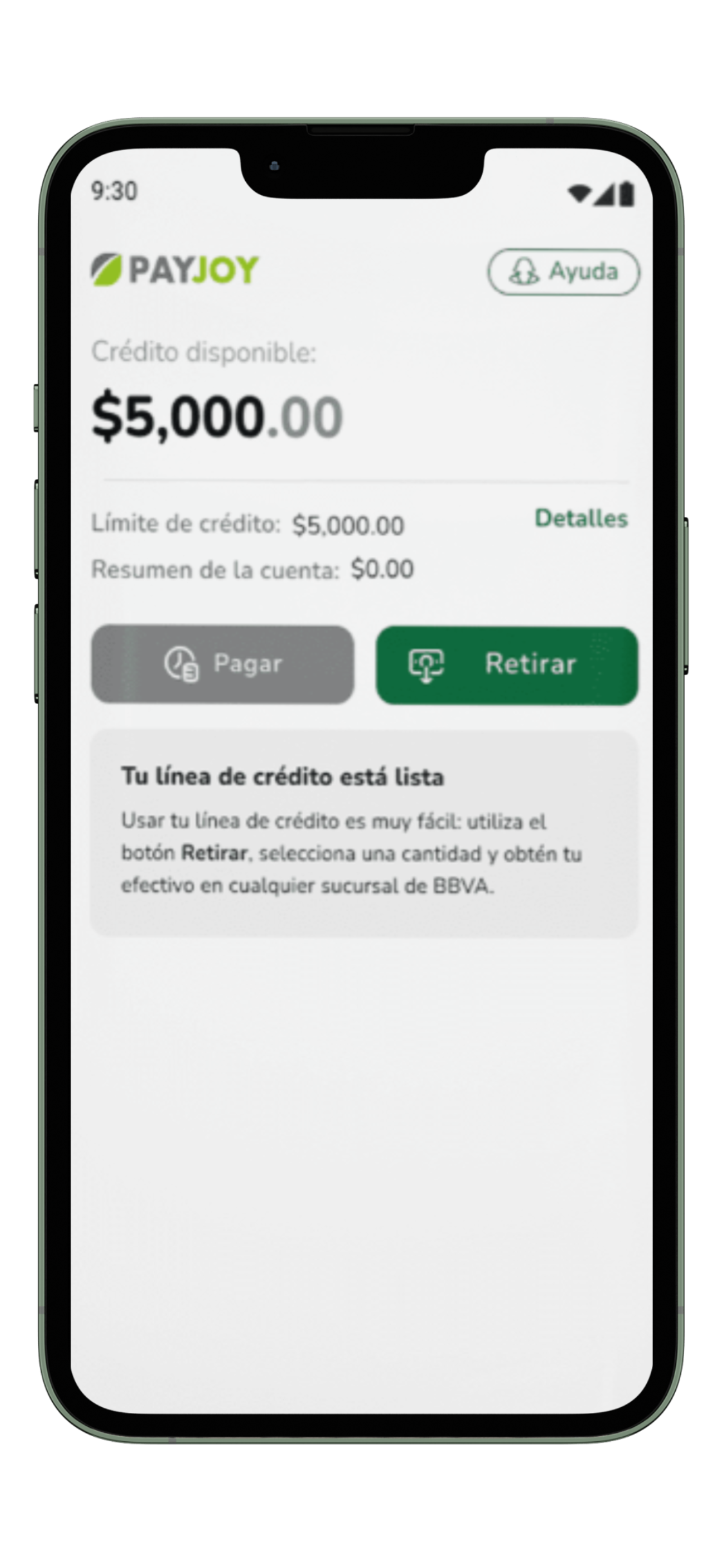Solicitud de PayJoy préstamos desde la app