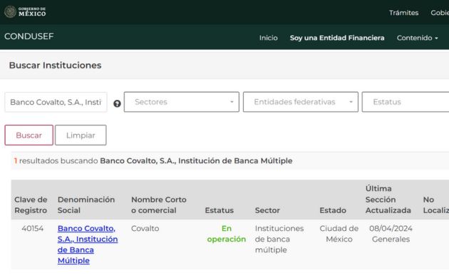 banco Covalto es seguro registro en el SIPRES de la Condusef