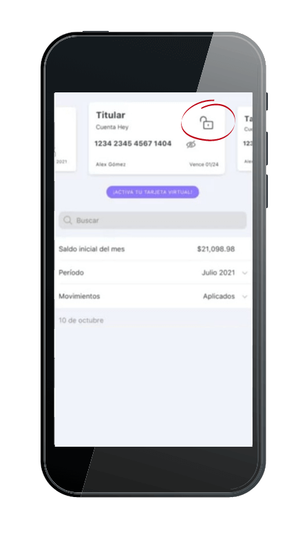 Bloquear Tarjeta Hey desde app
