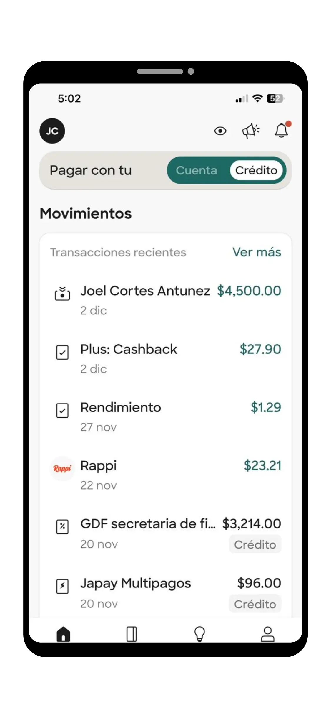 Cómo se refleja el Cashback de la tarjeta Klar Platino
