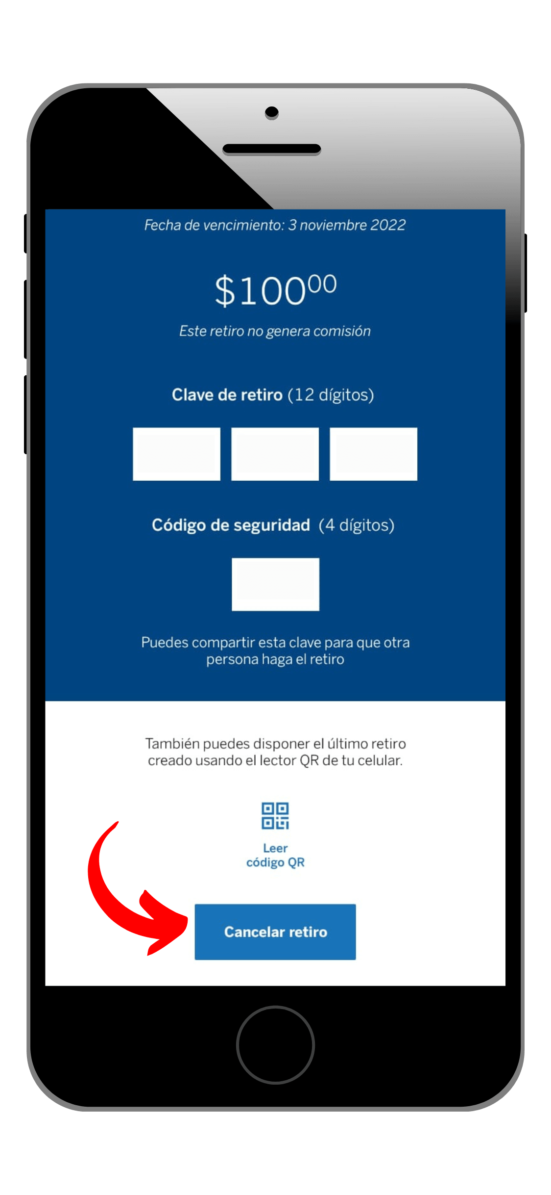 Cancelar retiro sin tarjeta BBVA