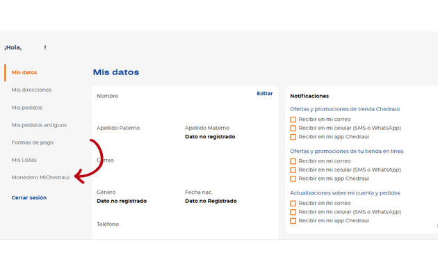 Checar Monedero Virtual Chedraui en sitio web