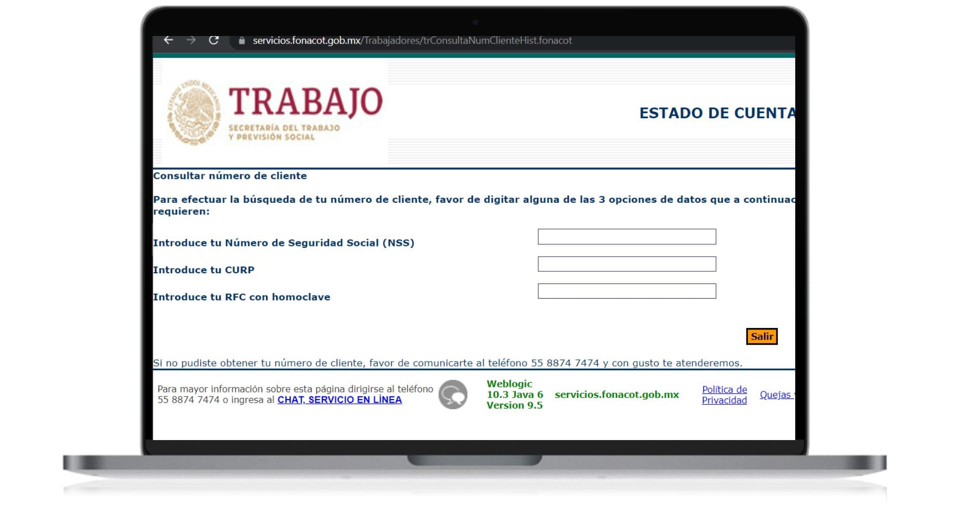 número de cliente fonacot en línea 