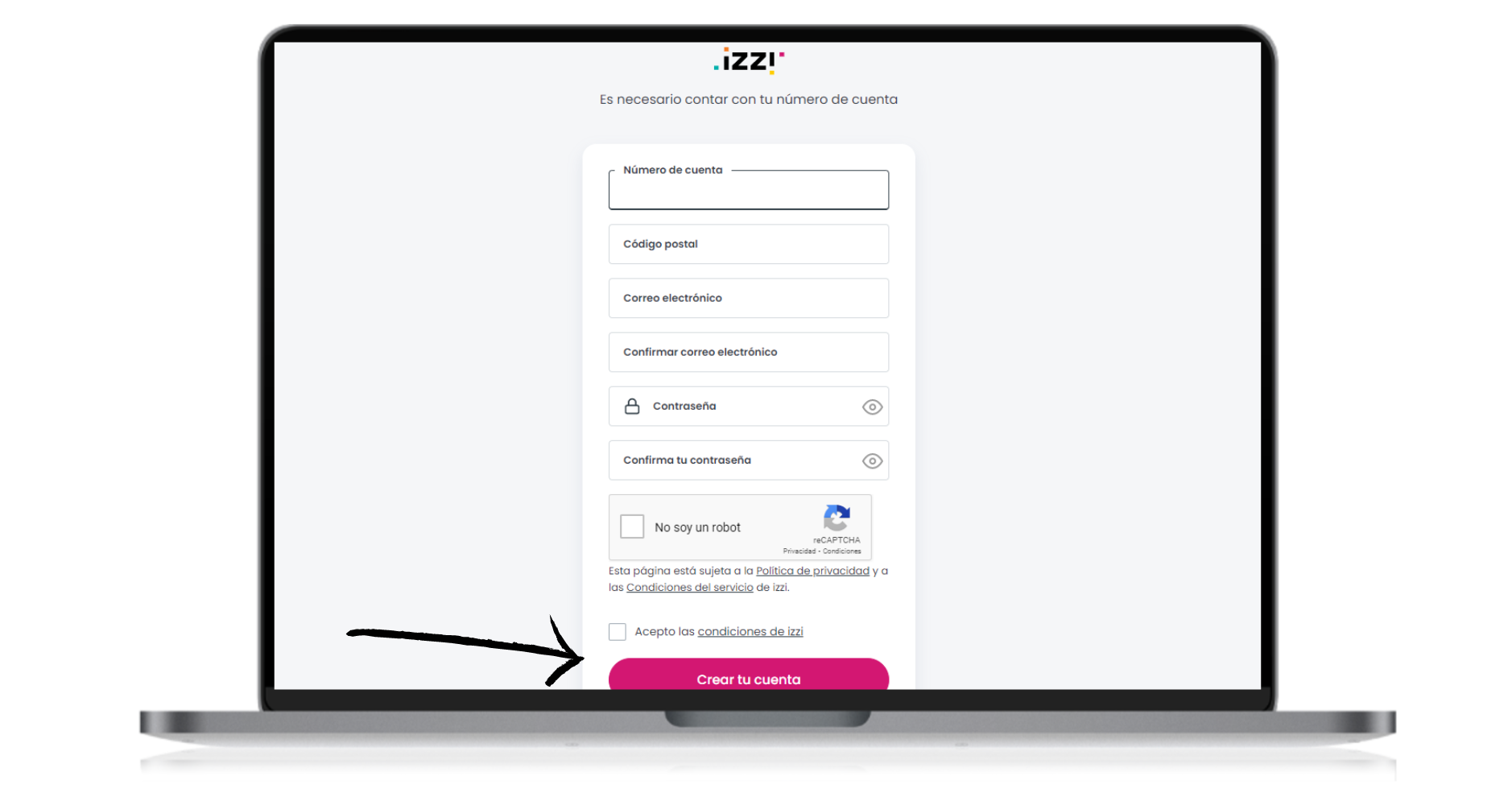 Crear cuenta para pagar Izzi (1)
