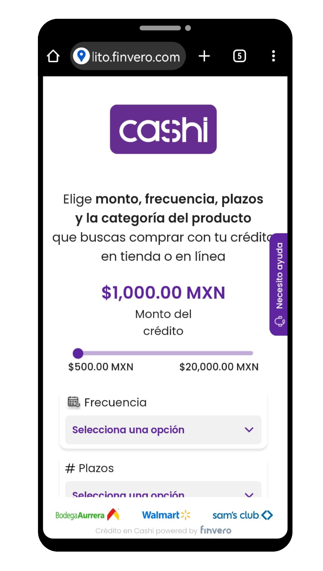 Montos de cuánto me presta Cashi Crédito en la app y plazos de pago