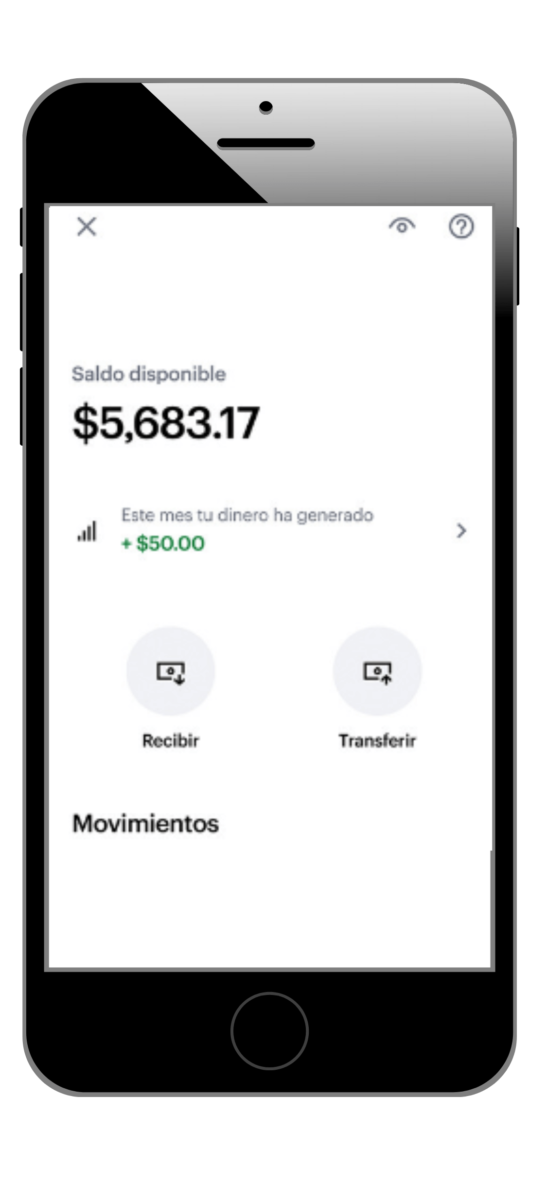 Pantalla con saldo a la vista en Cuenta Nu