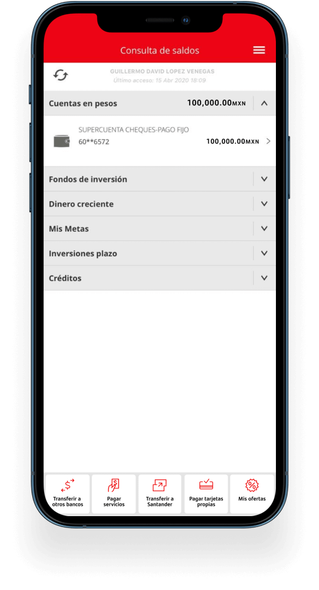Cuenta digital Santander saldo en app