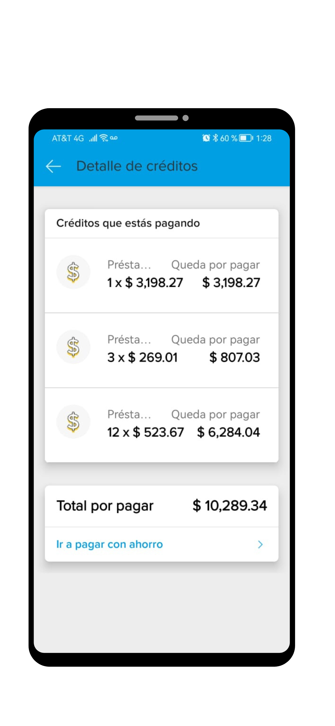 Desglose de préstamos vigentes en la app de Mercado Pago