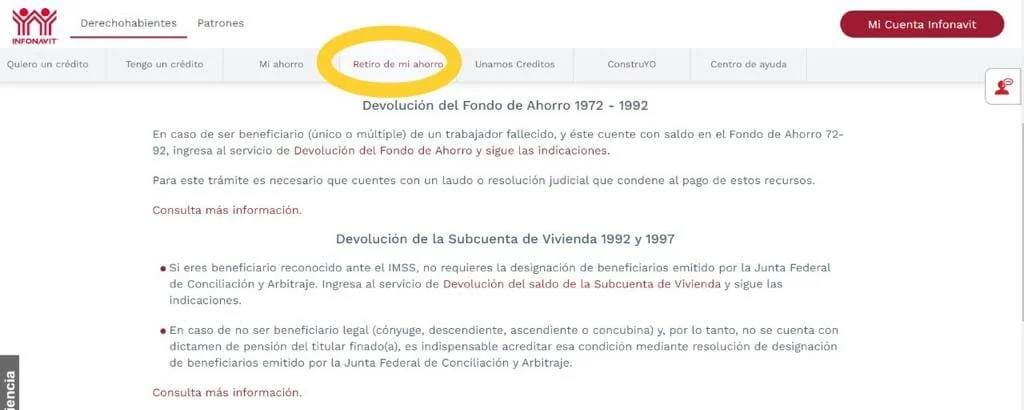 Devolución a beneficiarios Subcuenta Infonavit
