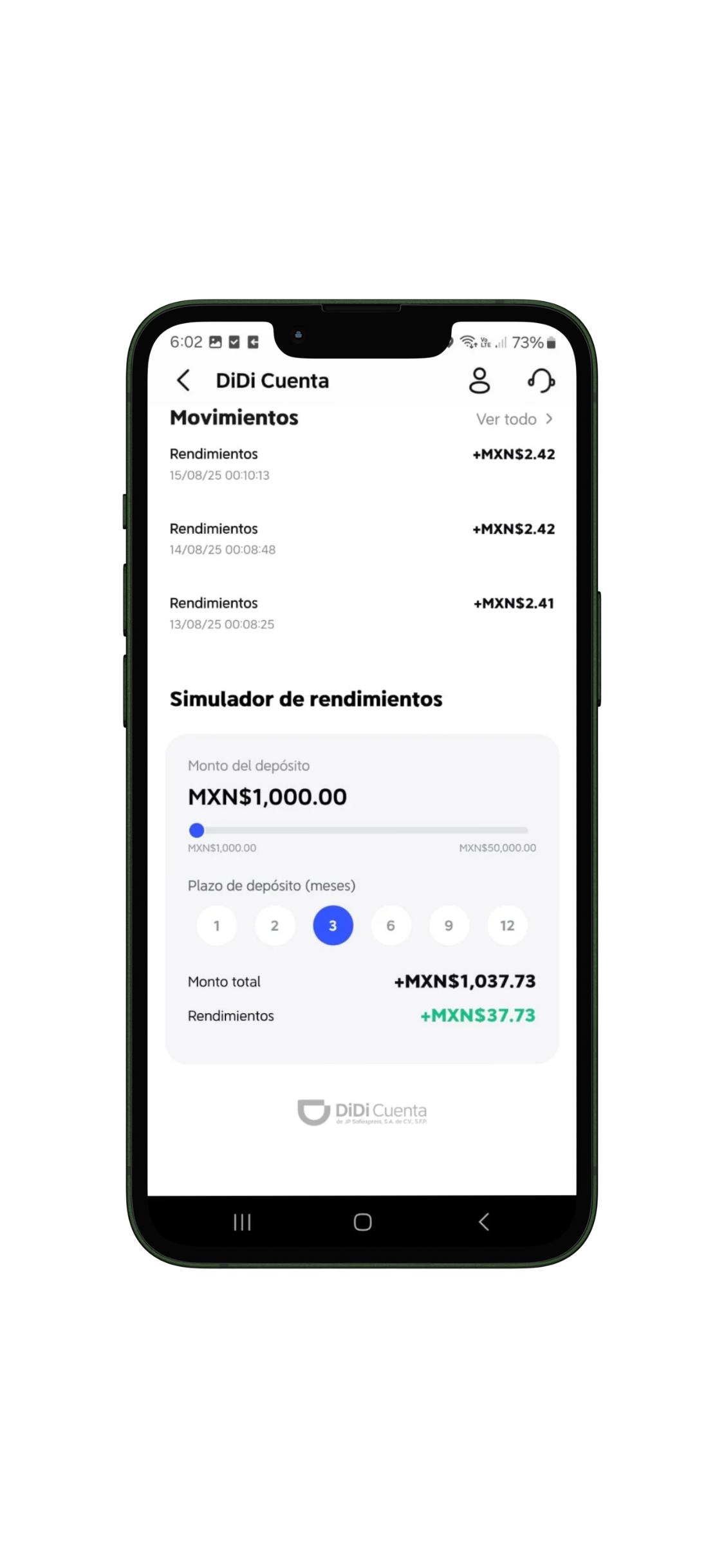 DiDi Cuenta - simulador de rendimientos