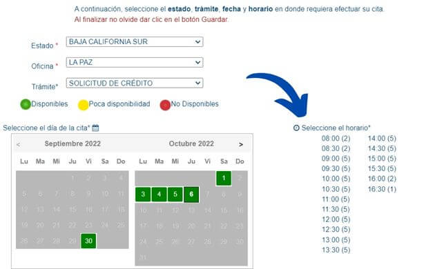 Elegir horario para cita Fonacot