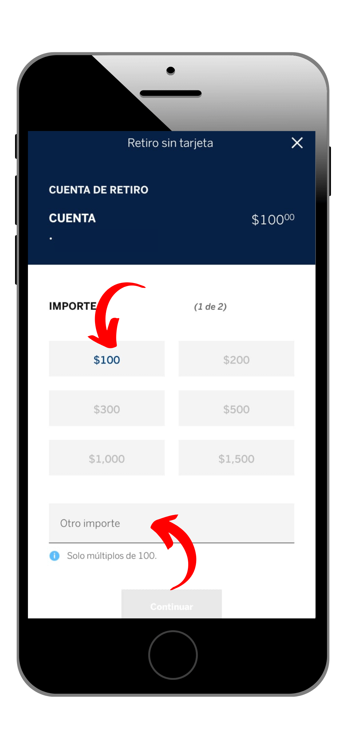 Elegir monto para retirar sin tarjeta BBVA