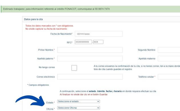 Elegir oficina para citas Fonacot