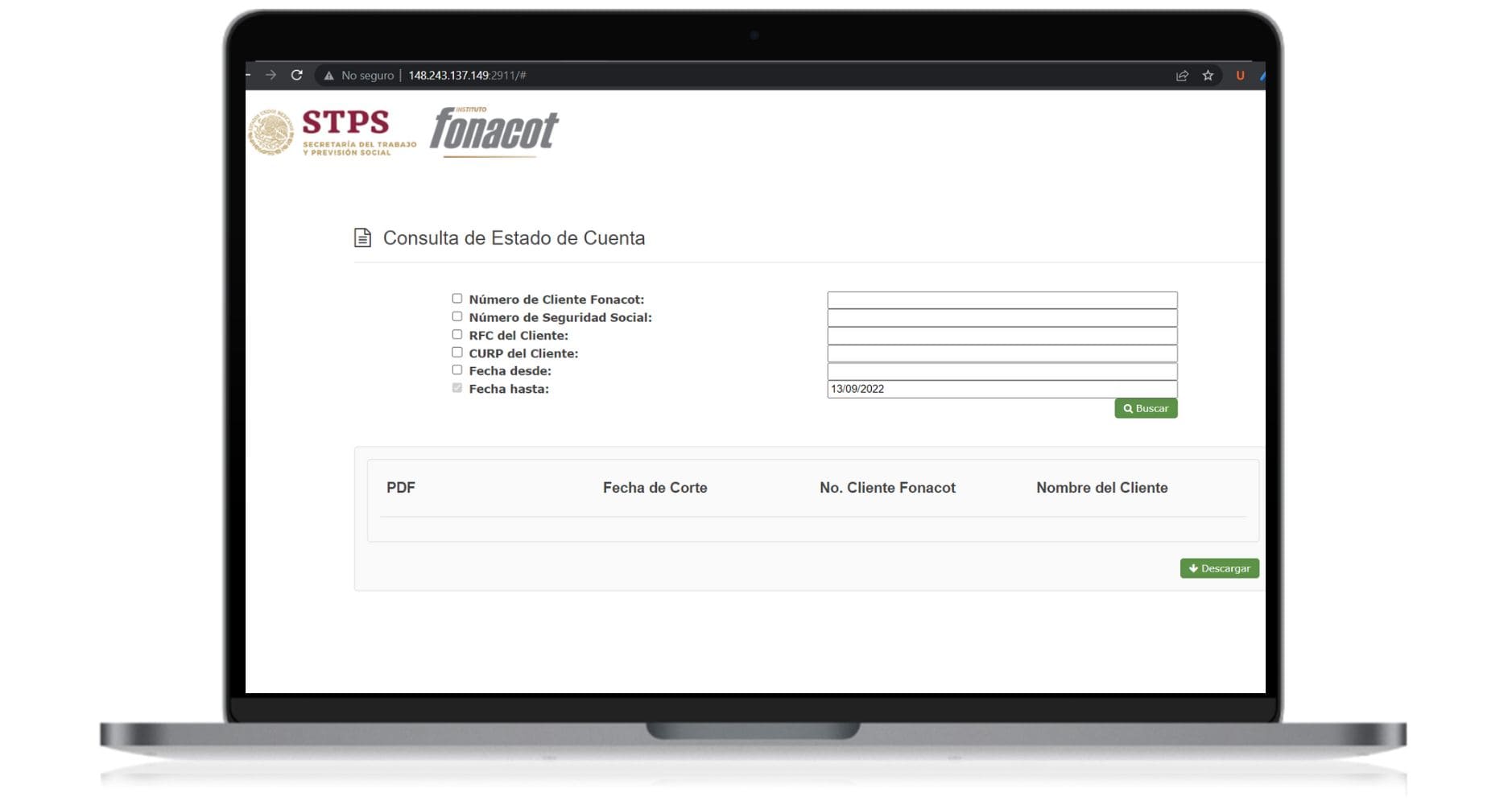 formulario para consultar estado de cuenta fonacot