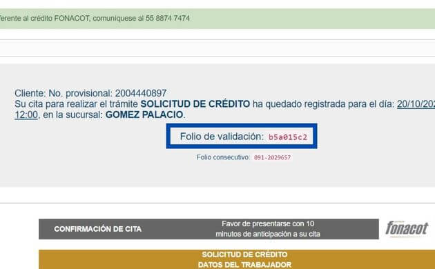 Folio para cita Fonacot