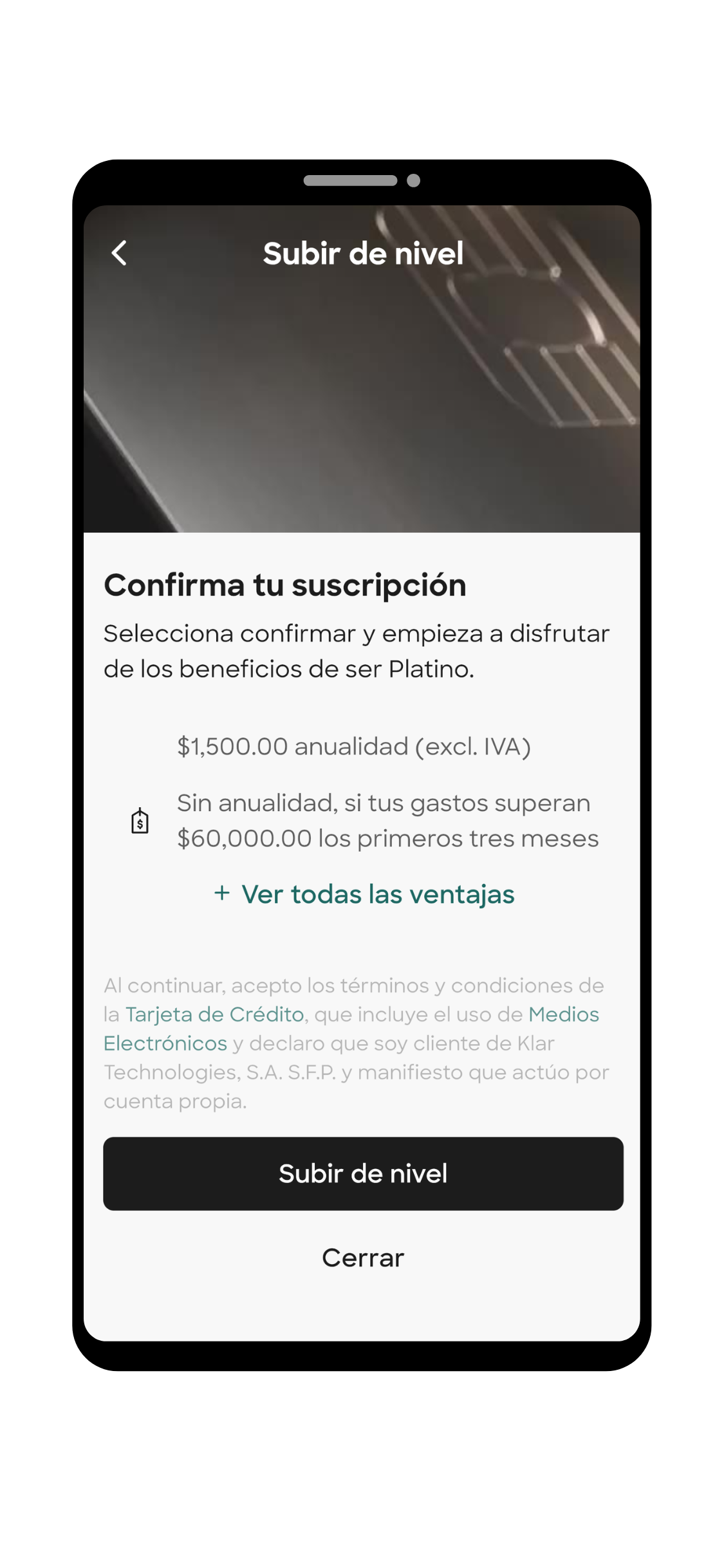 Klar Platino cómo solicitar