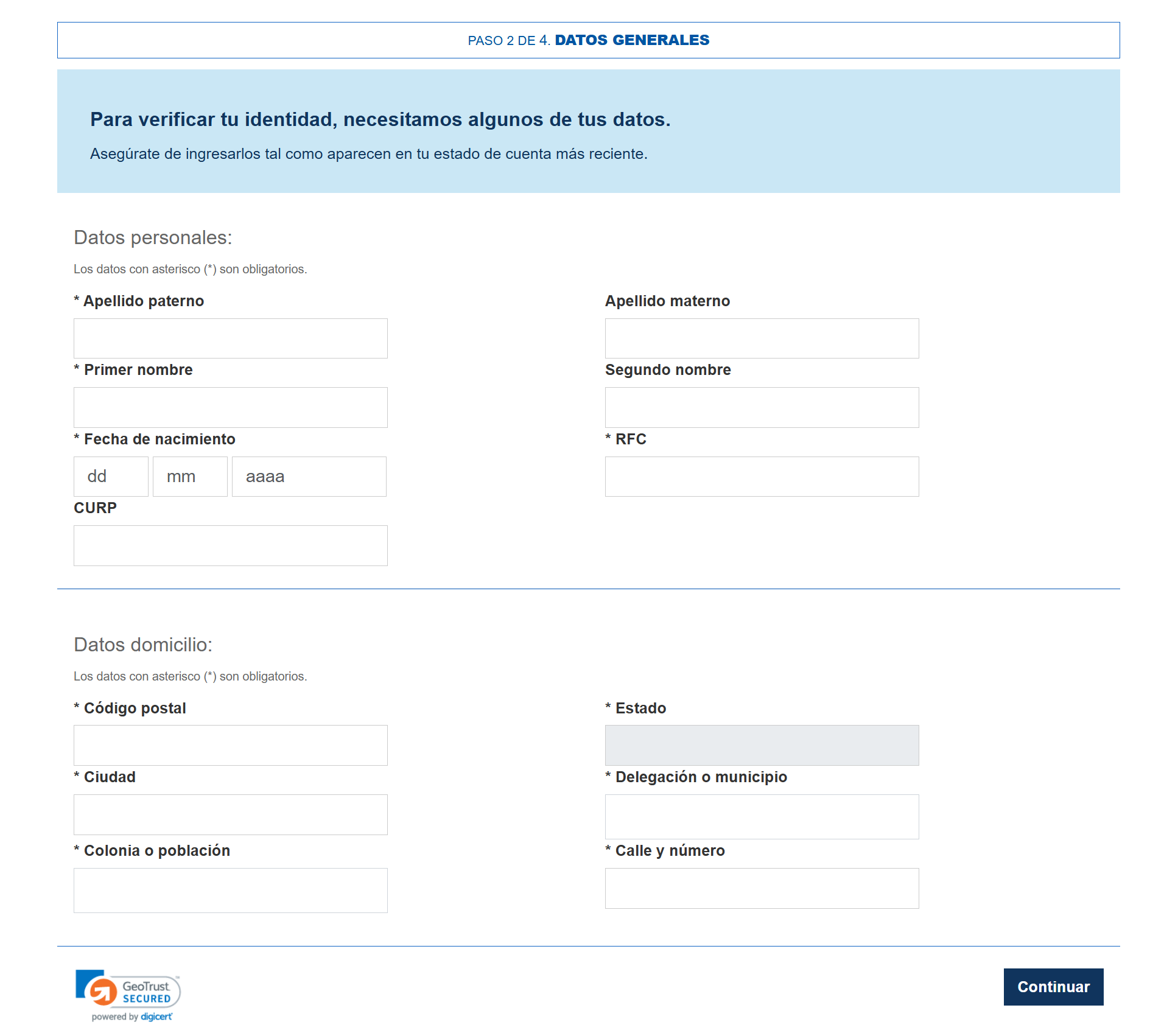 Llenar datos personales donde puedo checar mi buro de credito