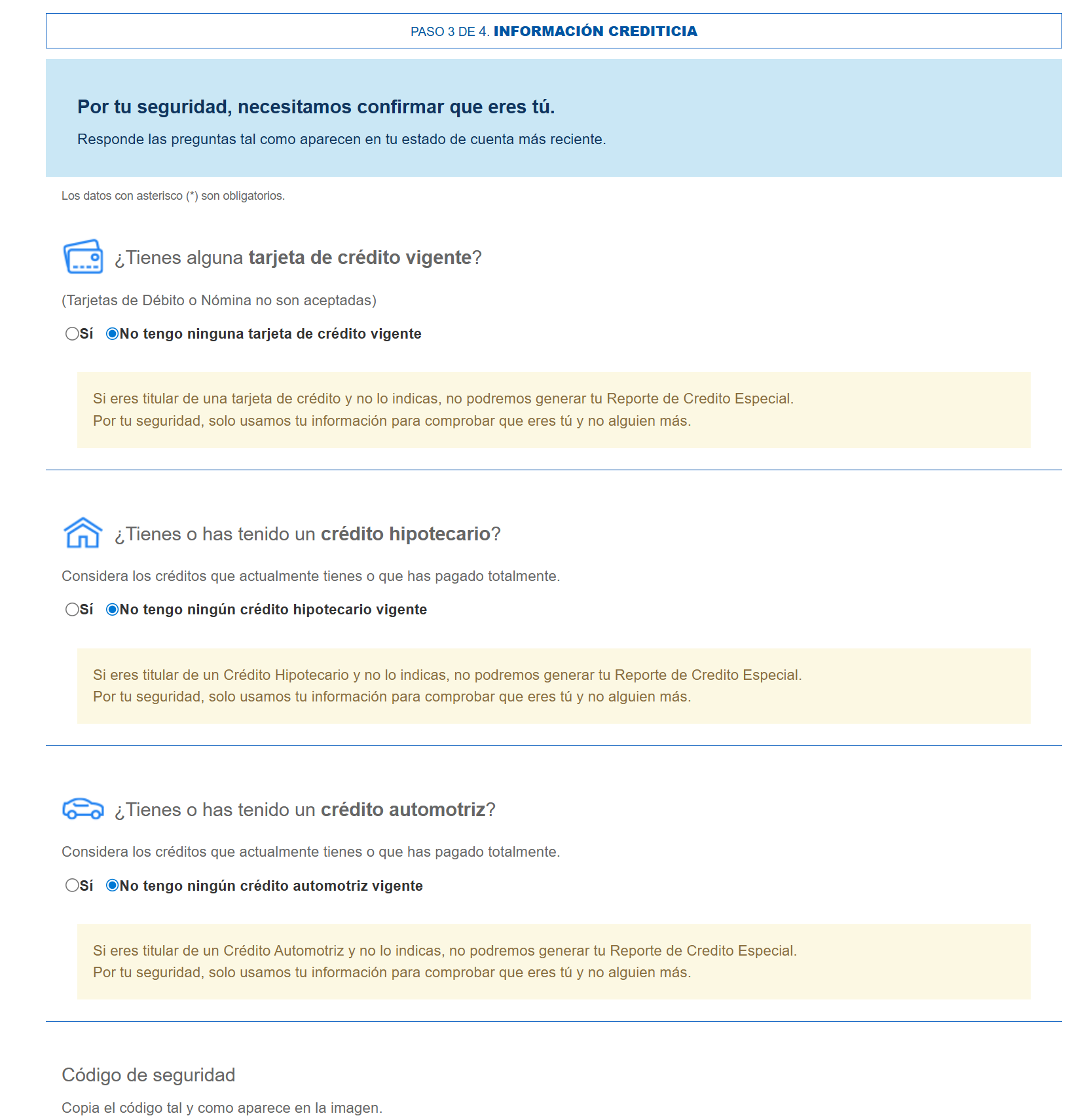 Llenar informacion crediticia