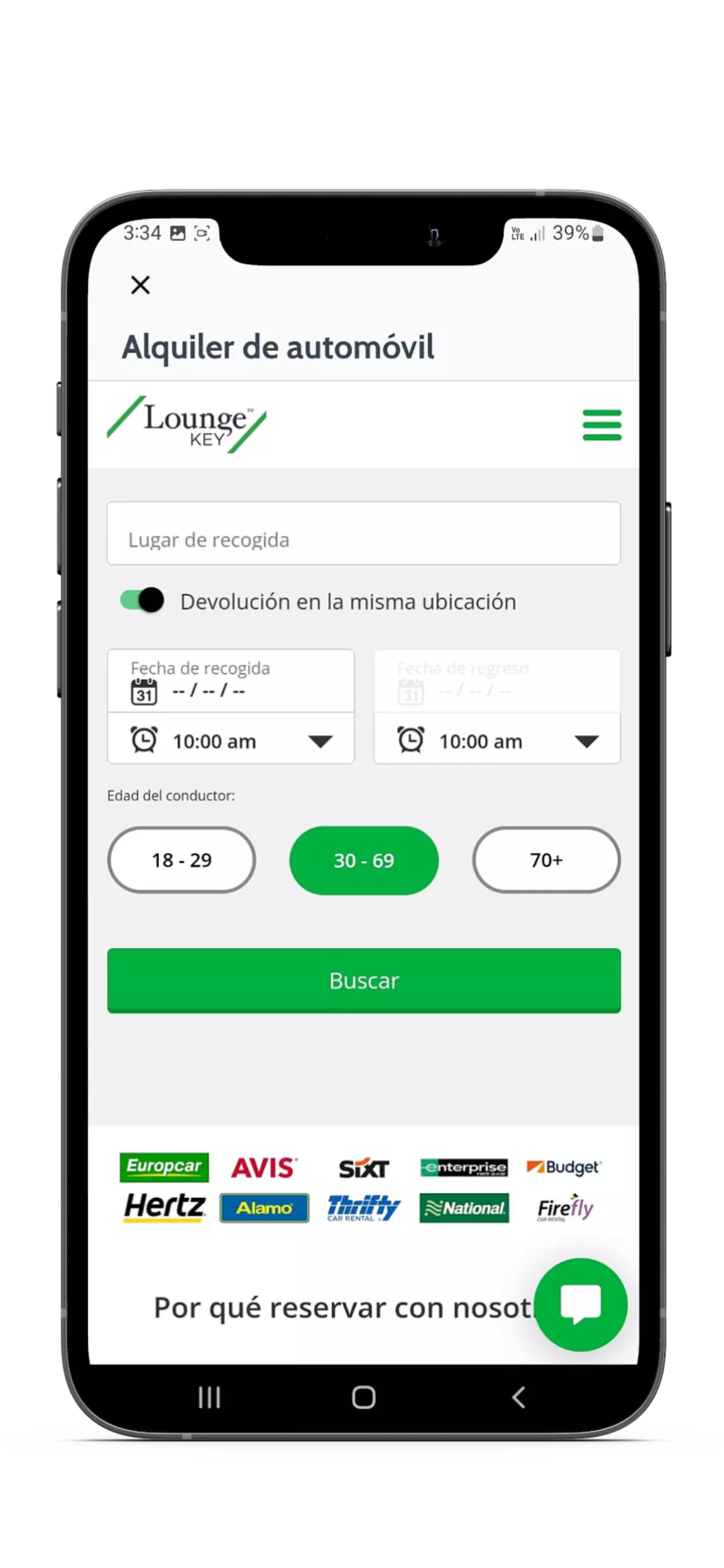 LoungeKey alquilar auto en la app
