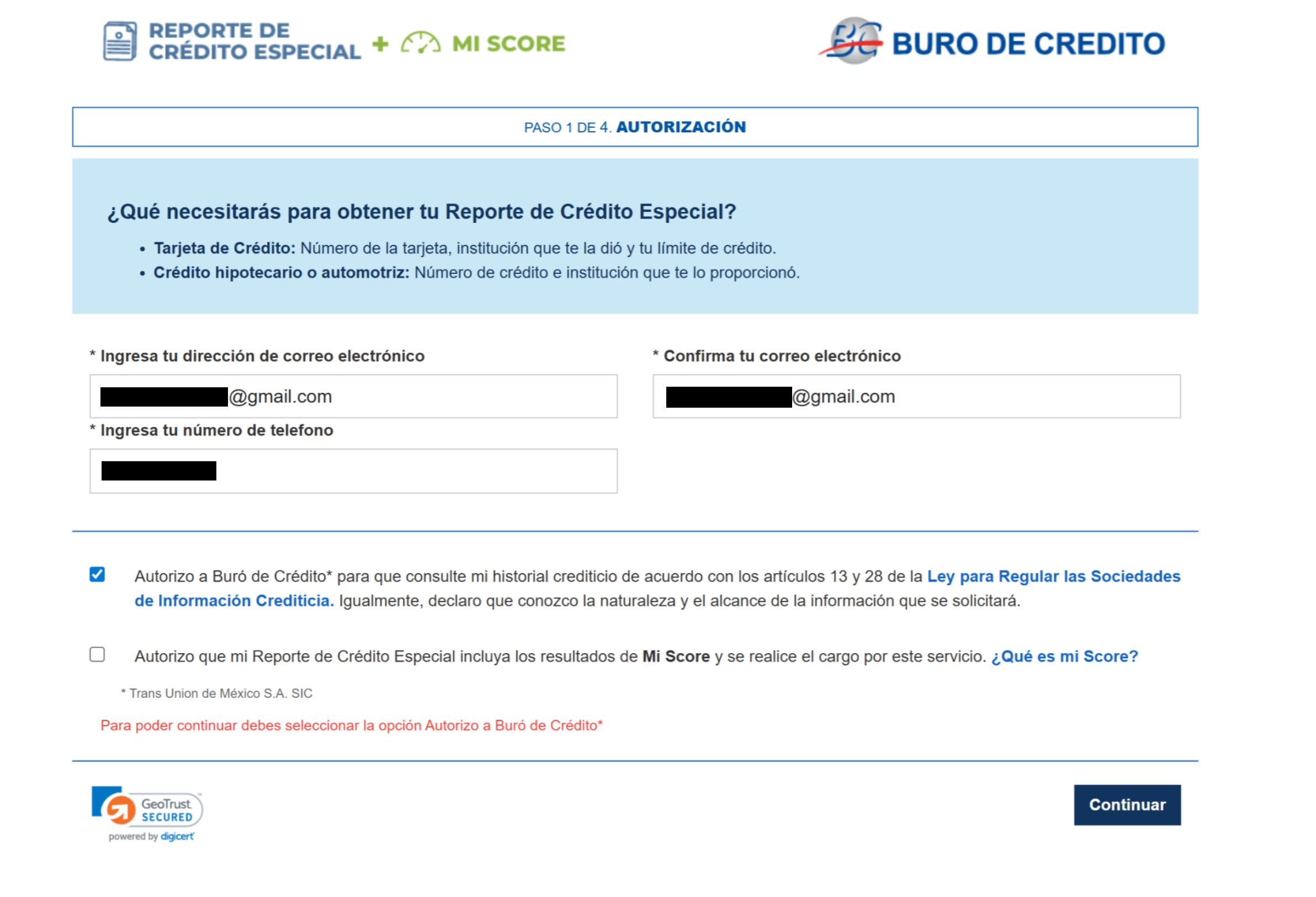 Marcar casilla consulta de historial