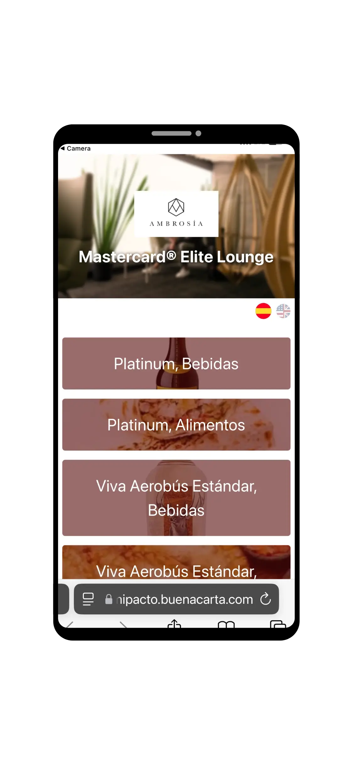 Menu Platinum Sala Elite Lounge Mastercard