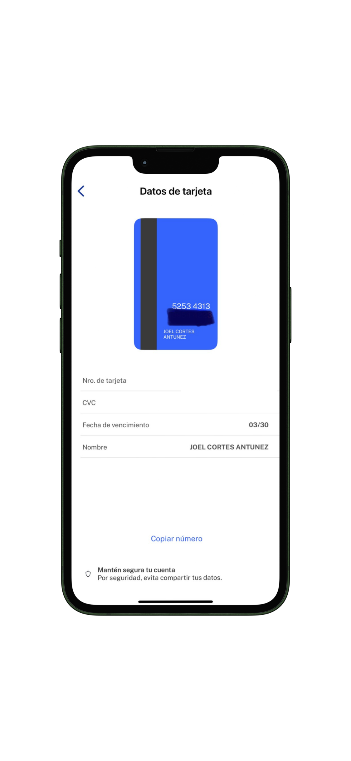 Número de tarjeta Ualá en aplicación