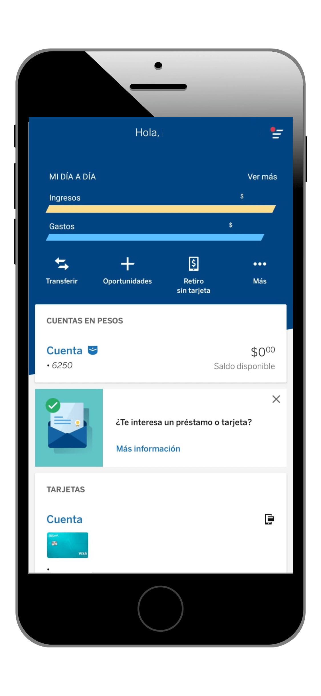 Opción para retirar sin tarjeta BBVA en app