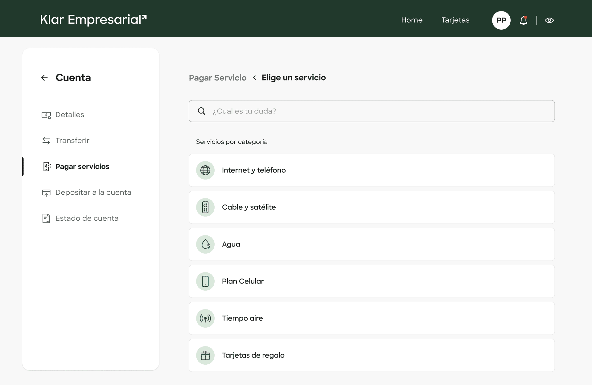 Pagar servicios desde cuenta Klar Empresarial