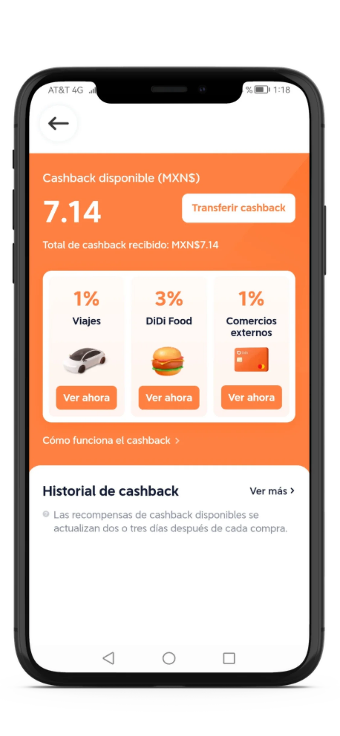 Pantalla Cashback didi card