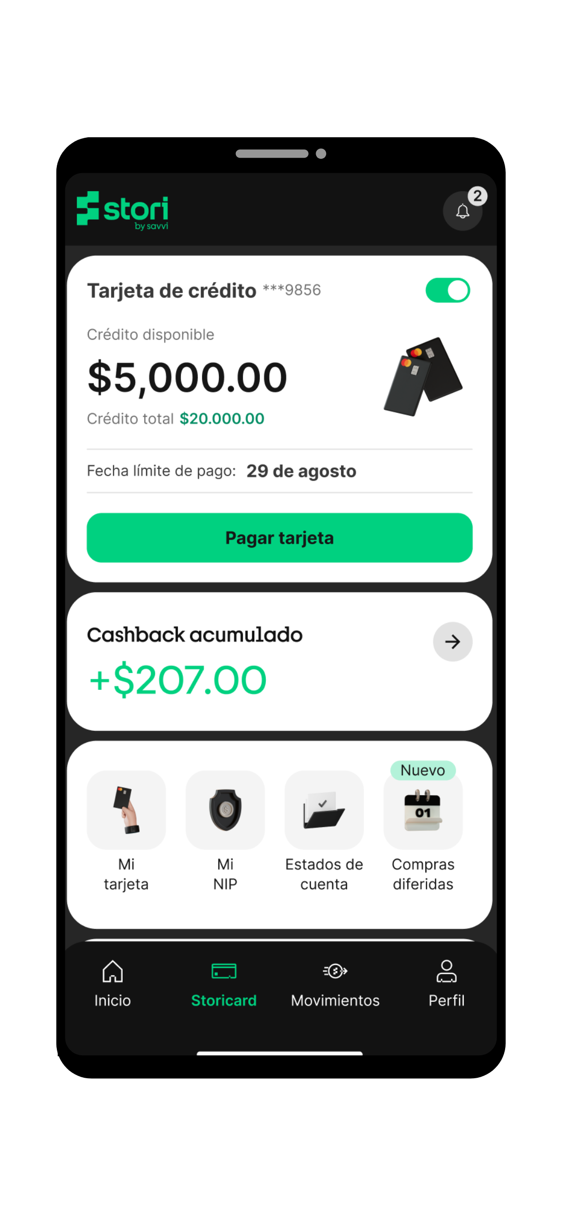 Pantalla cashback