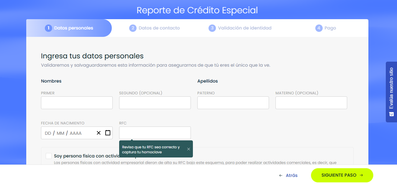 Paso 4. Llenar formulario con datos personales