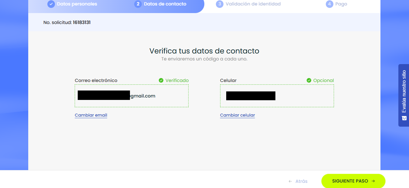 Paso 9. Datos de contacto validados