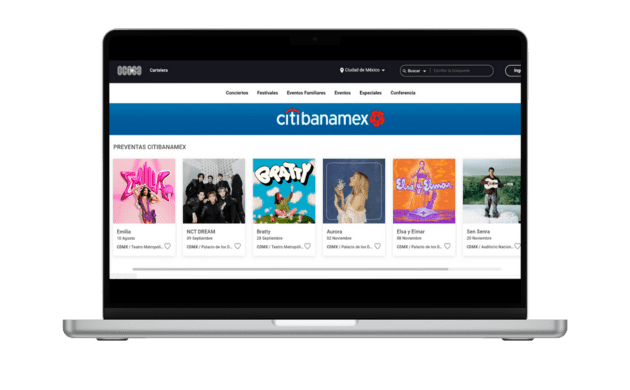 Preventas Citibanamex desde la página de Ocesa Ticketmaster