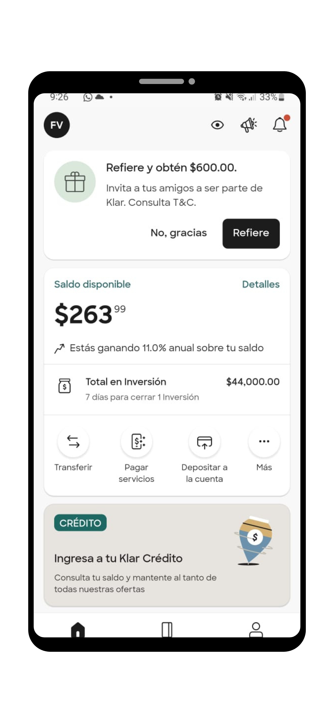 Rendimiento por el saldo Klar Plus