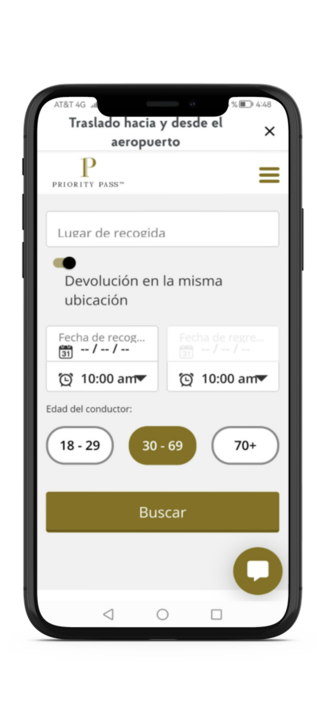 Rentar auto desde app Priority Pass