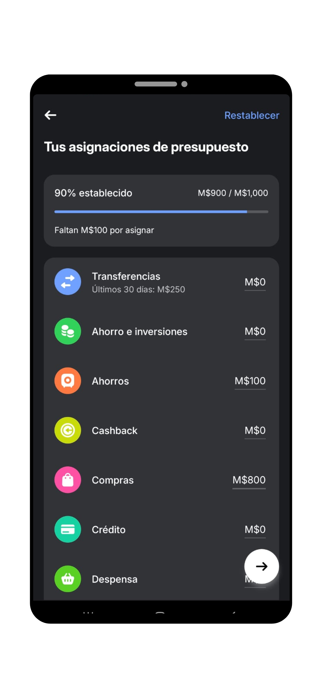 Revolut México crear presupuesto en app