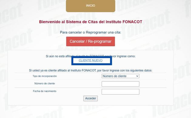 Sacar cita en Fonacot como cliente nuevo