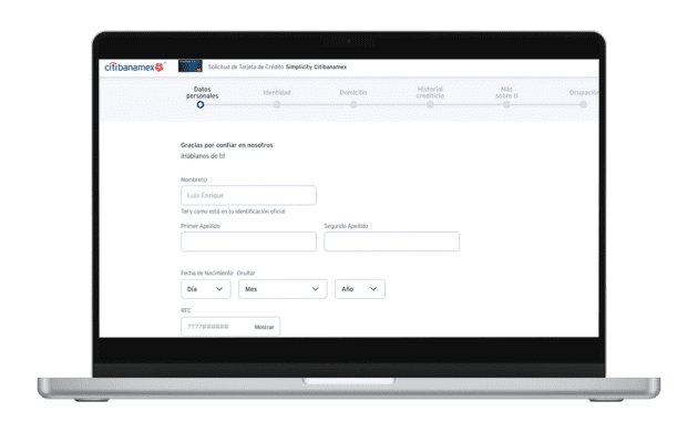 Registro de solicitud en línea Tarjeta Simplicity Banamex