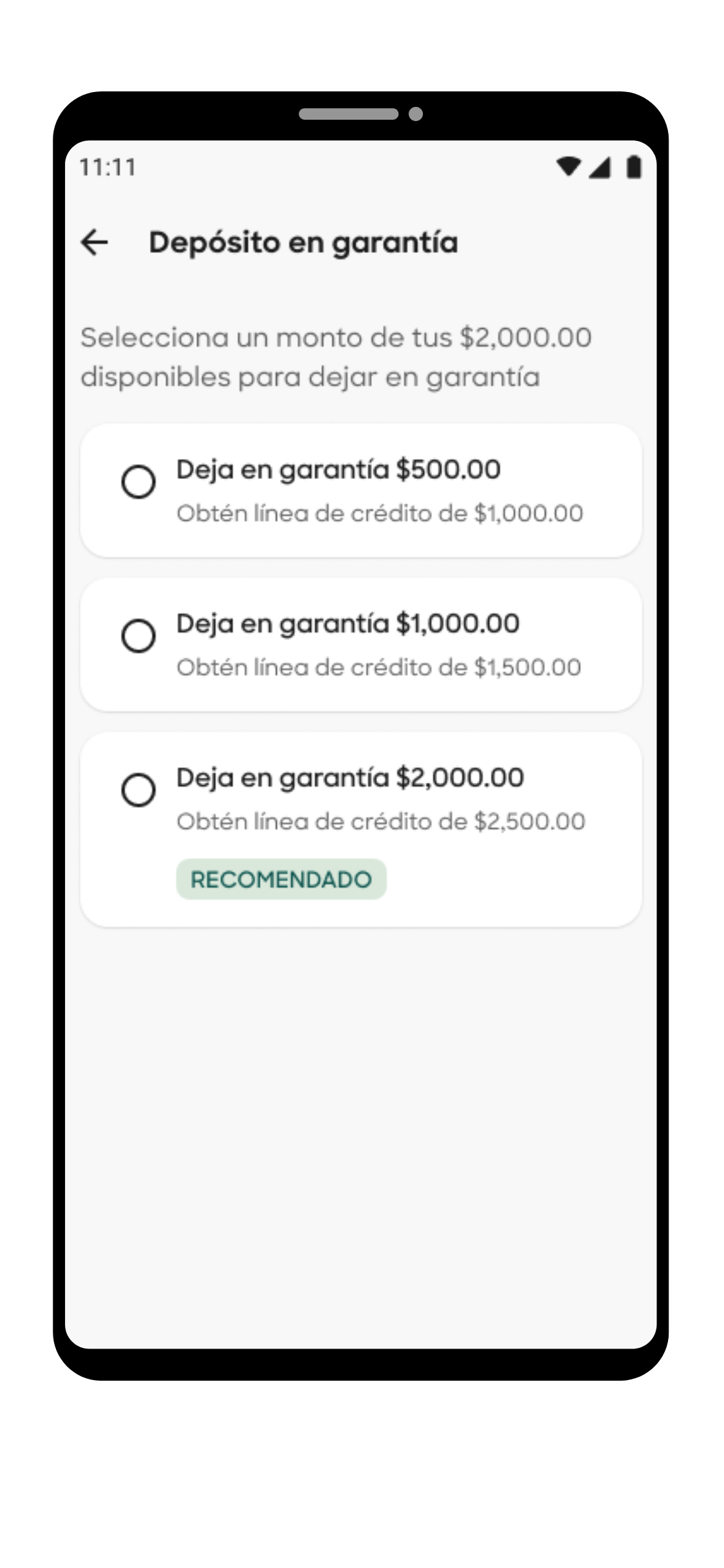 Tarjeta Klar garantizada elegir depósito en garantía