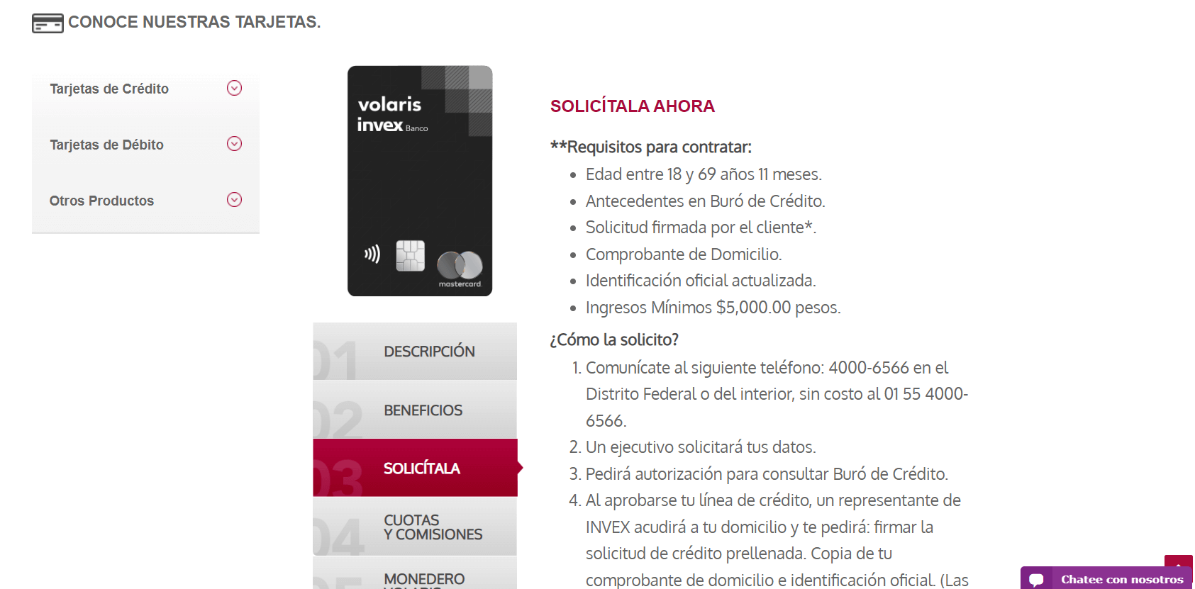 Tarjeta Volaris INVEX 2.0 requisitos