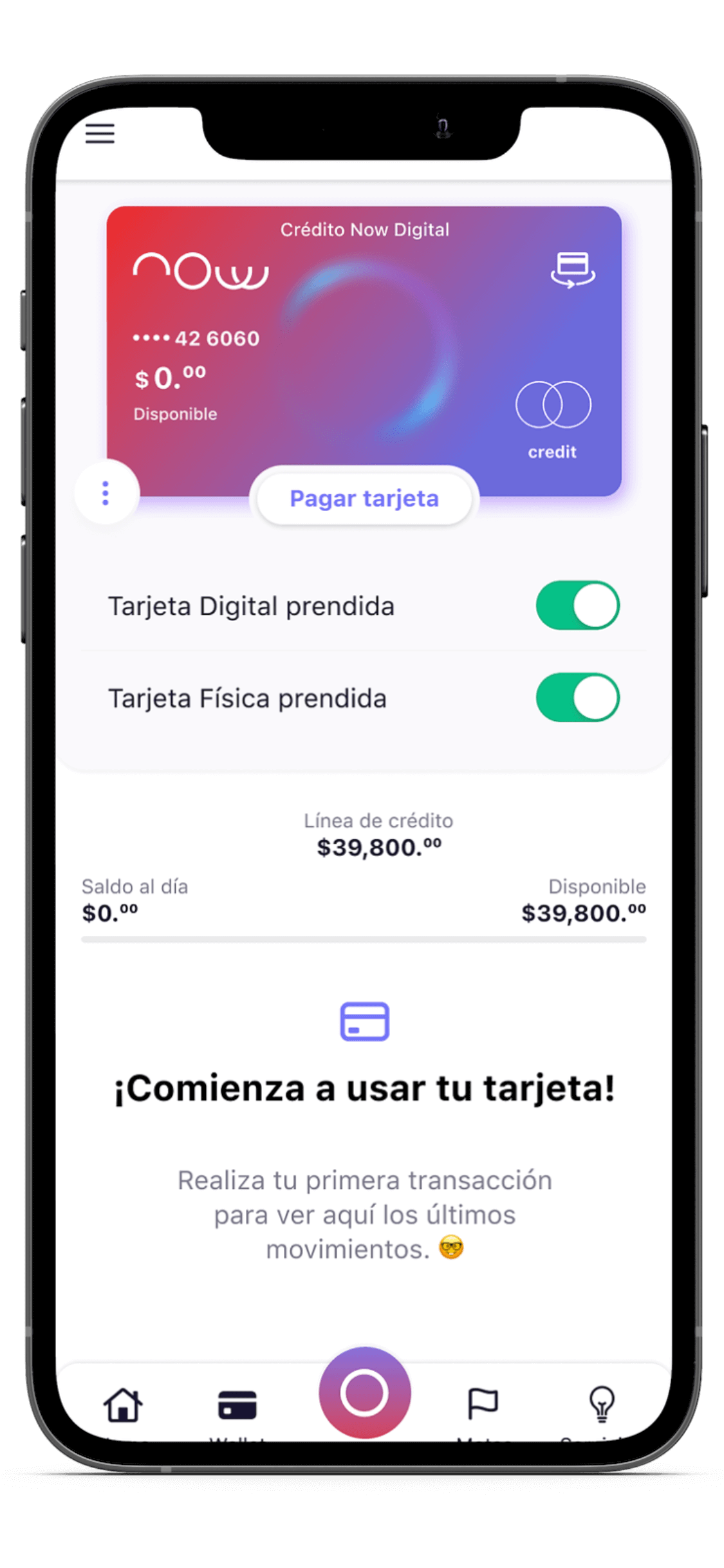 Tarjeta de crédito virtual Now Bank
