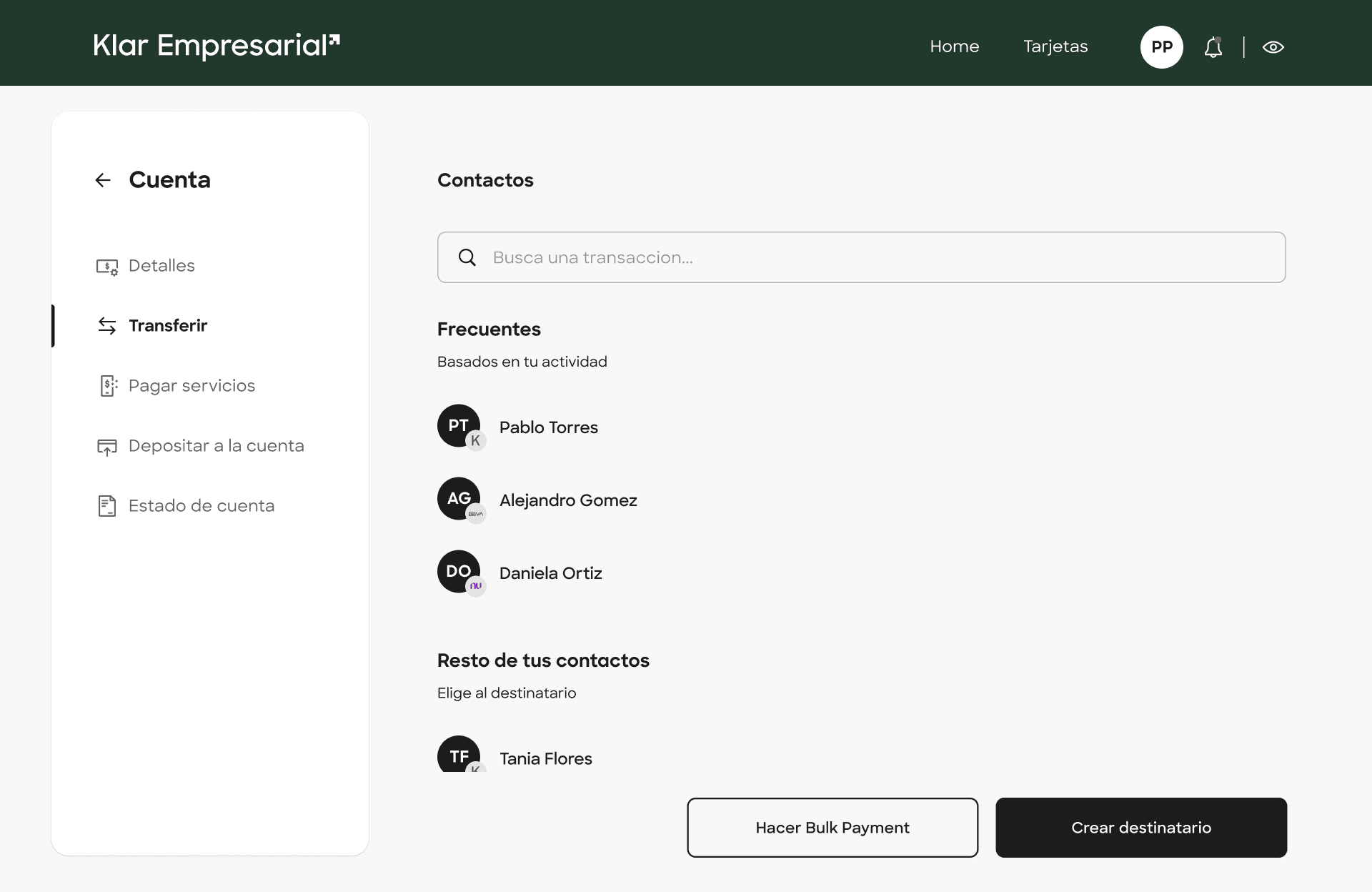 Transferencias klar empresarial