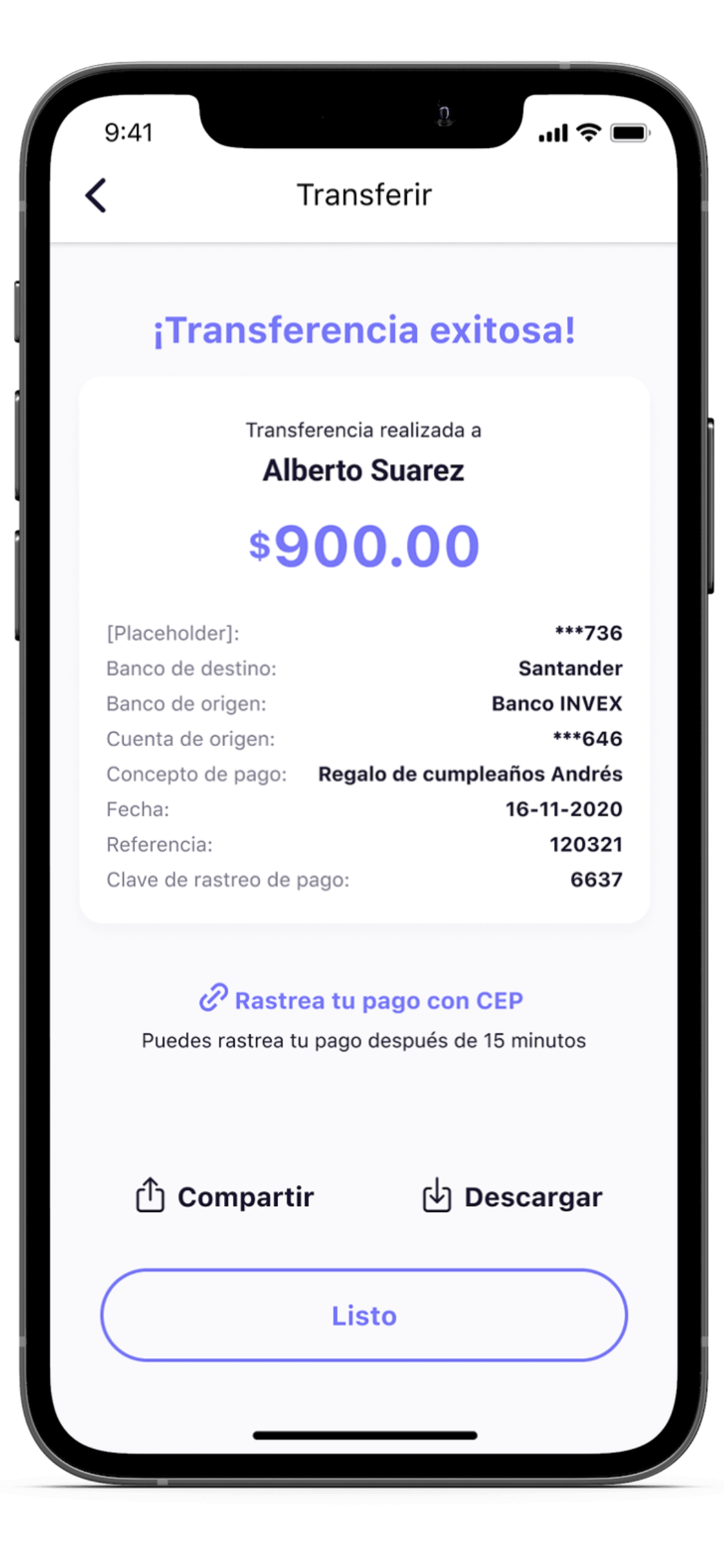 Transferir dinero en Now Bank app