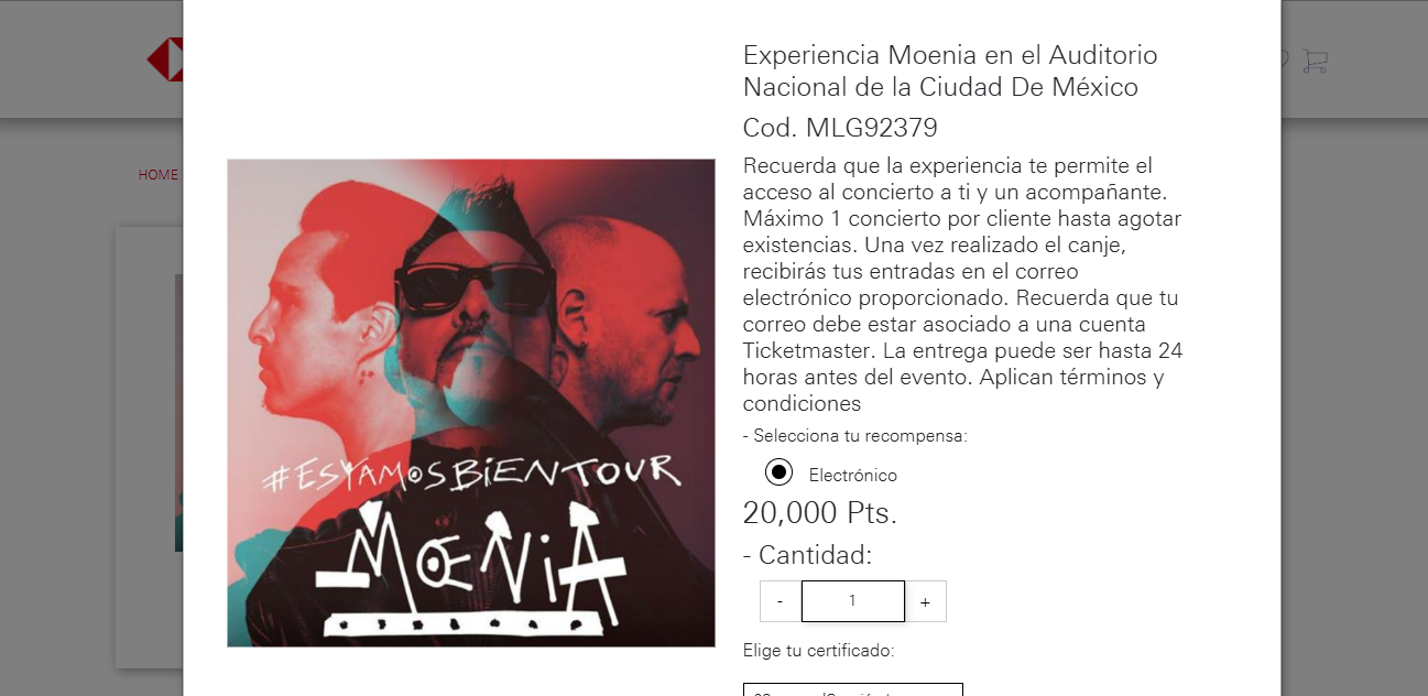 catálogo puntos hsbc 2025 boletos de conciertos