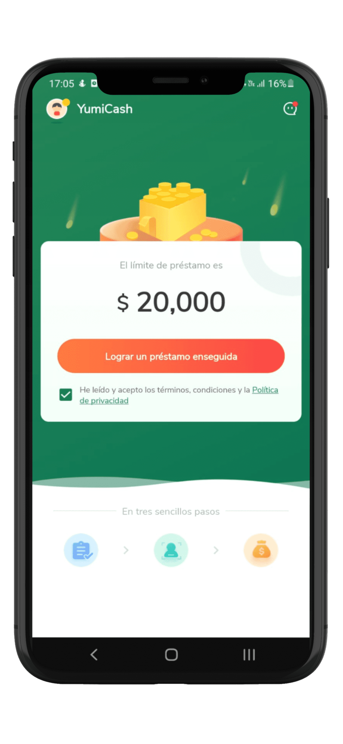 Montos del crédito YumiCash desde la app