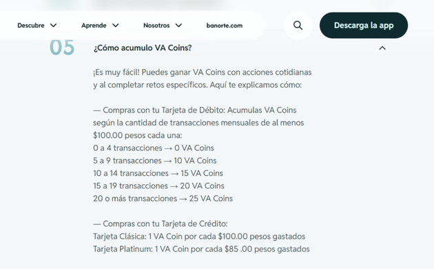 acumulacion va coins tarjeta de debito banorte