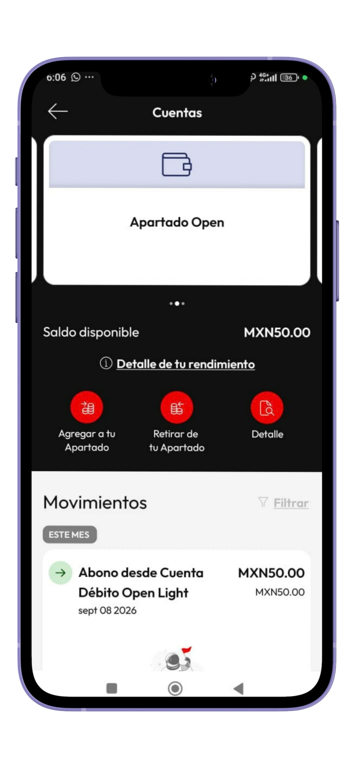 ahorro de rendimientos cuenta open
