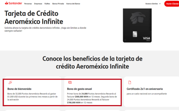 bonos santander aeromexico infinite