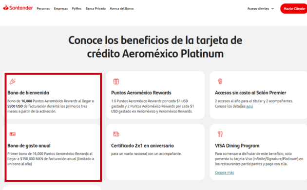 bonos santander aeromexico platinum